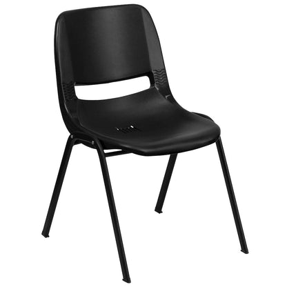 880 lb. Capacity Black Ergonomic Shell Stack Chair with Black Frame