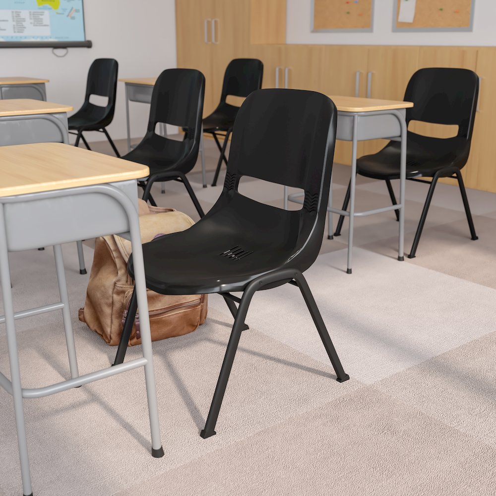 880 lb. Capacity Black Ergonomic Shell Stack Chair with Black Frame