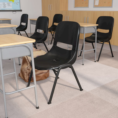 880 lb. Capacity Black Ergonomic Shell Stack Chair with Black Frame