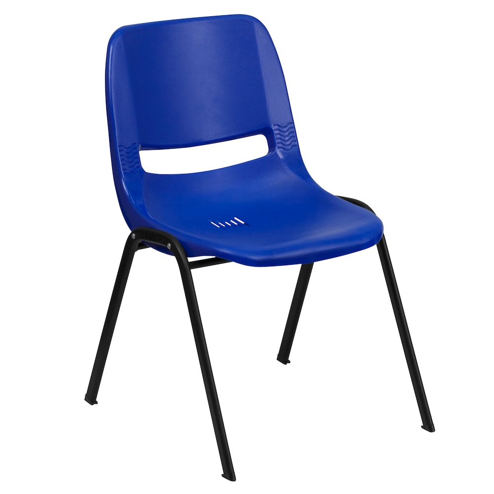 880 lb. Capacity Blue Ergonomic Shell Stack Chair with Black Frame