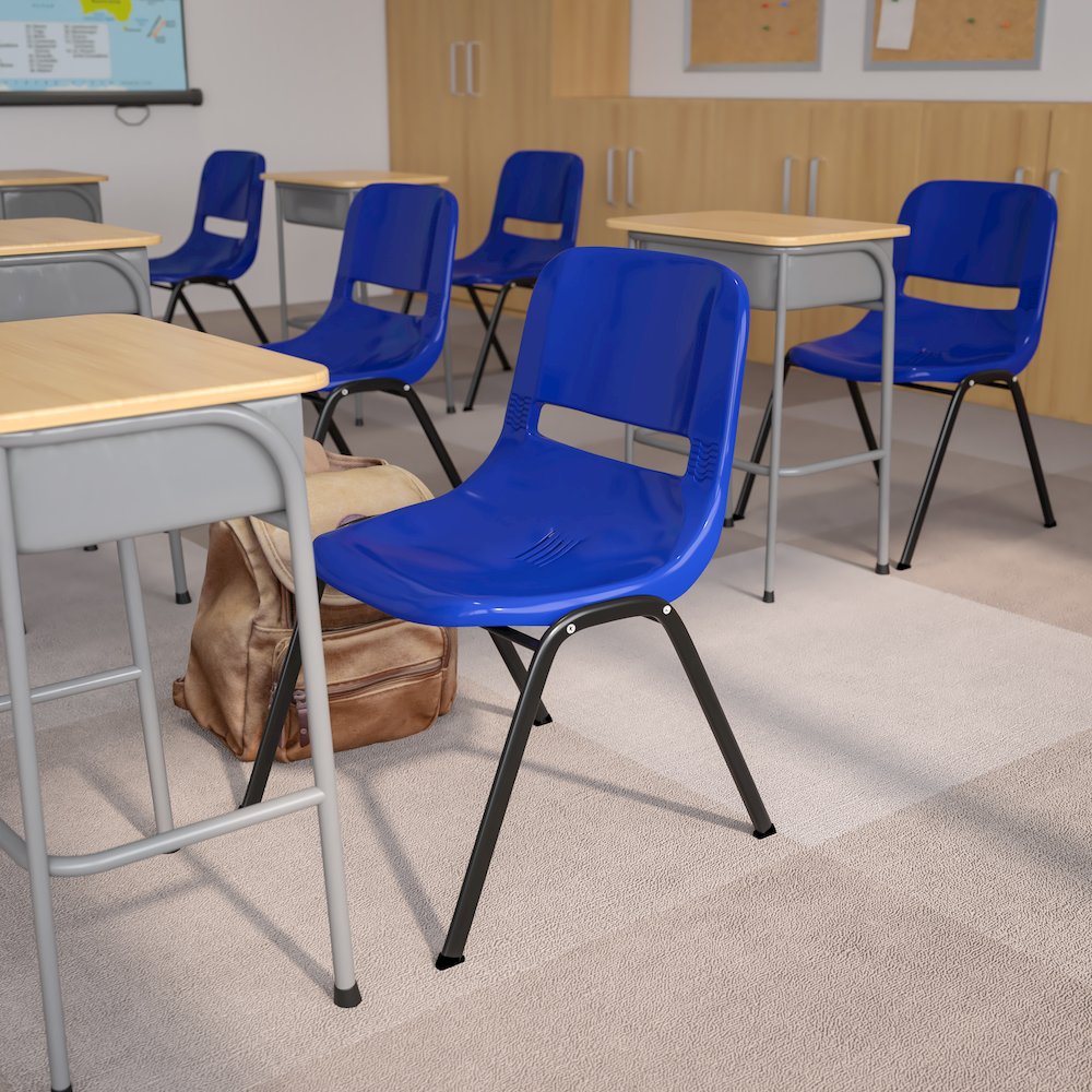 880 lb. Capacity Blue Ergonomic Shell Stack Chair with Black Frame