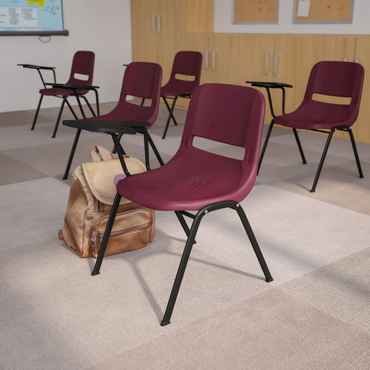 Burgundy Ergonomic Shell Chair with Right Handed Flip-Up Tablet Arm