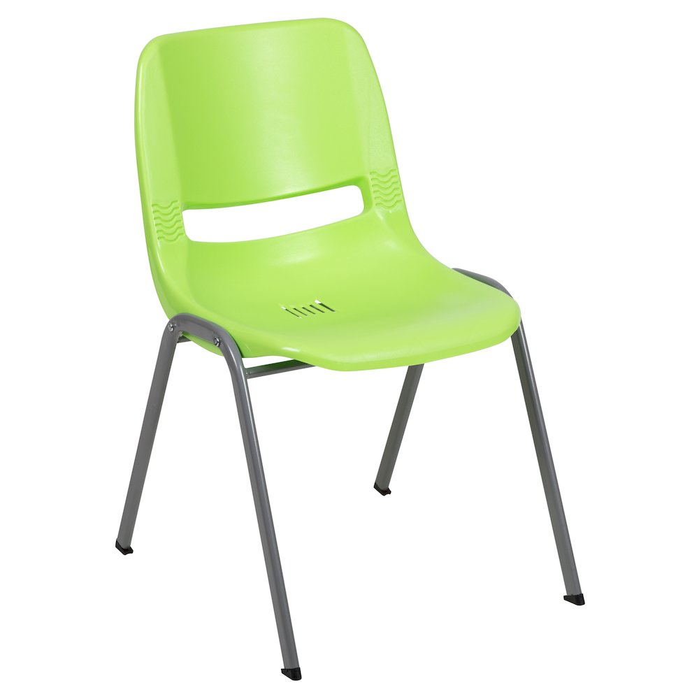 880 lb. Capacity Green Ergonomic Shell Stack Chair with Gray Frame