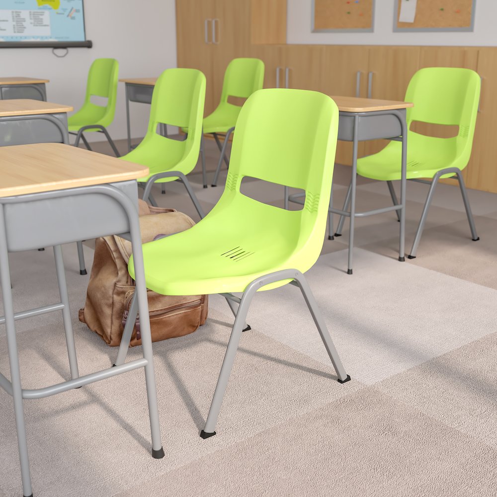 880 lb. Capacity Green Ergonomic Shell Stack Chair with Gray Frame