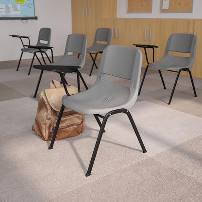 Gray Ergonomic Shell Chair with Right Handed Flip-Up Tablet Arm