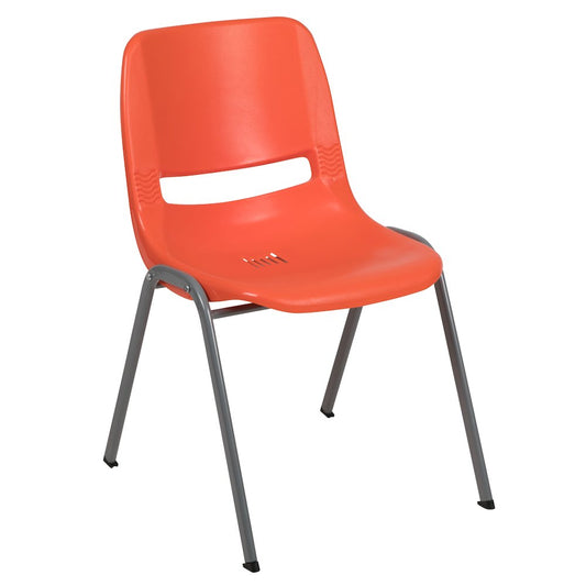 880 lb. Capacity Orange Ergonomic Shell Stack Chair with Gray Frame