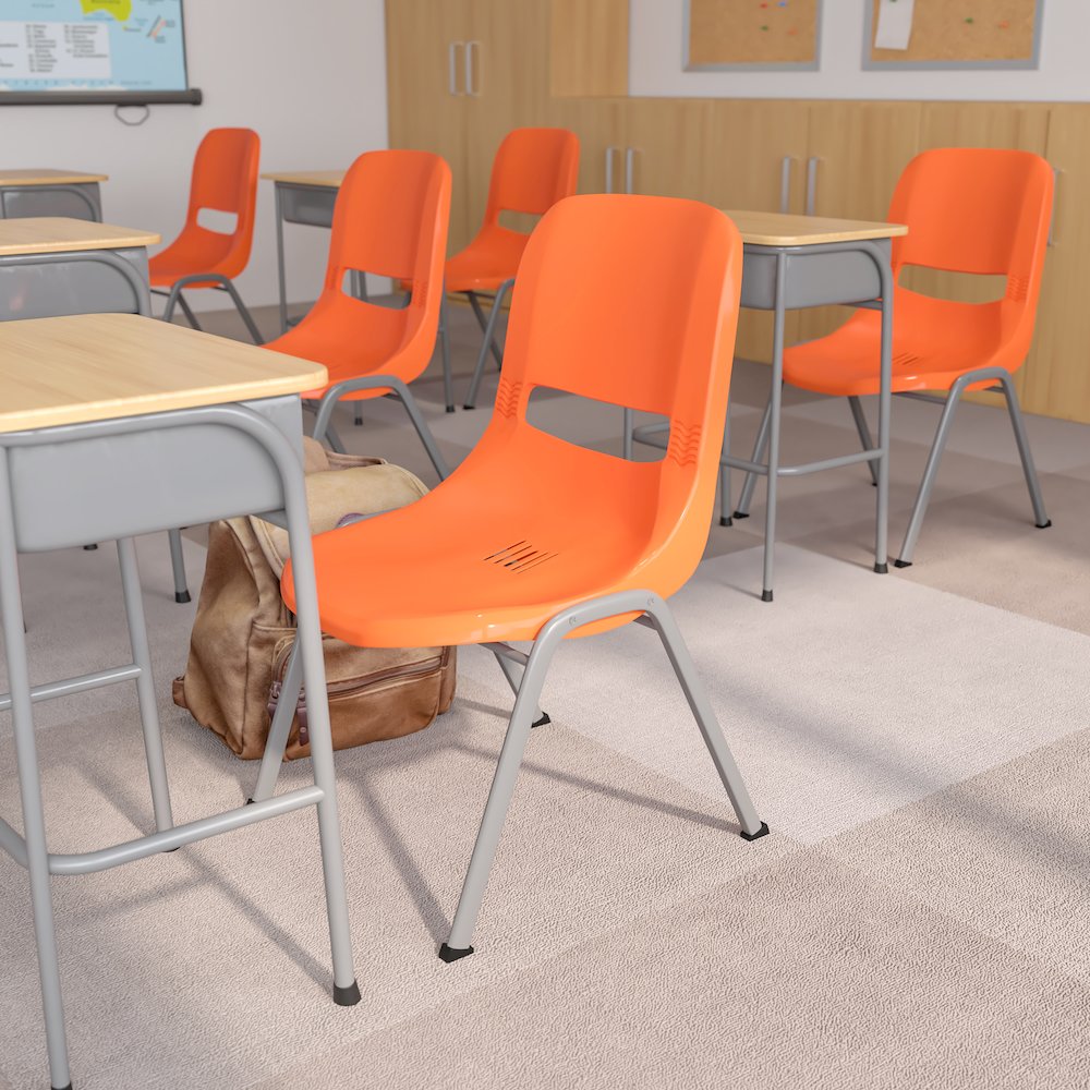 880 lb. Capacity Orange Ergonomic Shell Stack Chair with Gray Frame