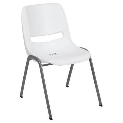 880 lb. Capacity White Ergonomic Shell Stack Chair with Gray Frame