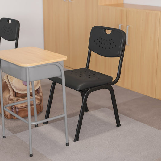 880 lb. Capacity Black Plastic Stack Chair with Open Back and Black Frame