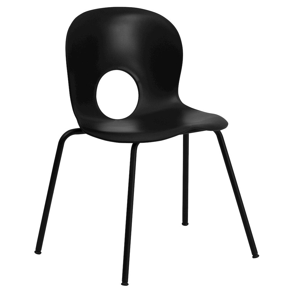 770 lb. Capacity Designer Black Plastic Stack Chair with Black Frame