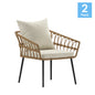 Set of 2 Boho Rope Rattan Wicker Patio Chairs with Cream Cushions, Natural
