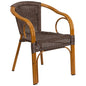 Dark Brown Rattan Restaurant Patio Chair with Red Bamboo-Aluminum Frame