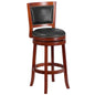 30'' High Dark Cherry Wood Barstool with Open Panel Back and Walnut Swivel Seat
