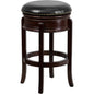29'' High Cappuccino Wood Barstool with Carved Apron and Black Swivel Seat