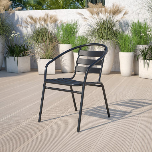 Black Metal Restaurant Stack Chair with Aluminum Slats