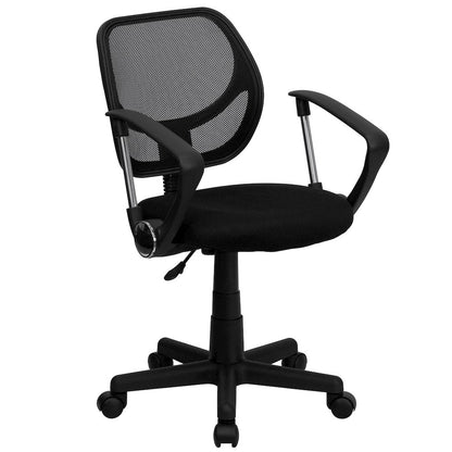 Low Back Black Mesh Swivel Task Office Chair with Curved Square Back and Arms