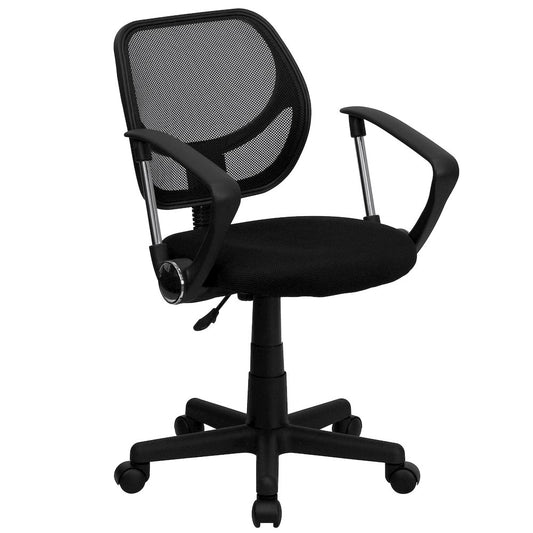 Low Back Black Mesh Swivel Task Office Chair with Curved Square Back and Arms