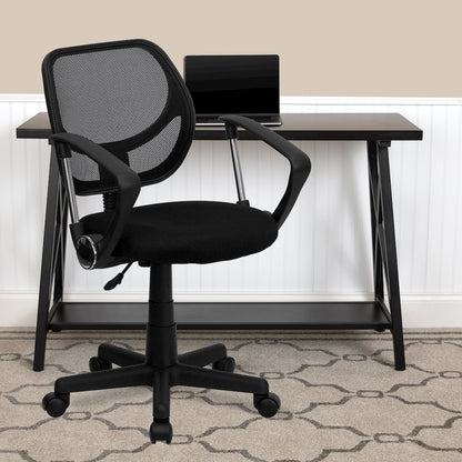 Low Back Black Mesh Swivel Task Office Chair with Curved Square Back and Arms