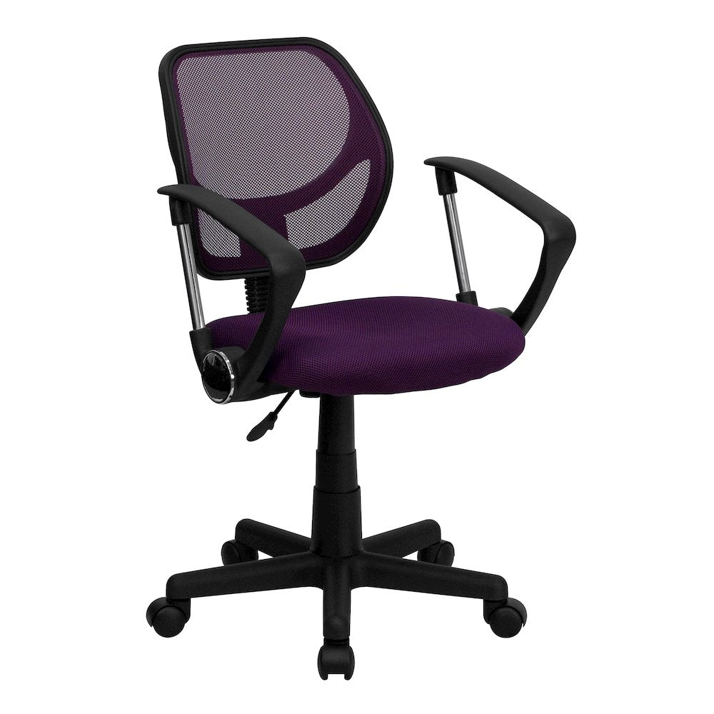Low Back Purple Mesh Swivel Task Office Chair with Arms