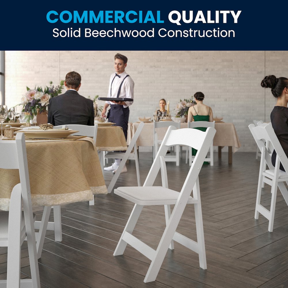 2 Pack White Wood Folding Chair with Vinyl Padded Seat