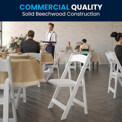 2 Pack White Wood Folding Chair with Vinyl Padded Seat