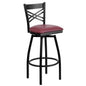 Black ''X'' Back Swivel Metal Barstool - Burgundy Vinyl Seat