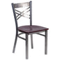 Clear Coated ''X'' Back Metal Restaurant Chair - Mahogany Wood Seat