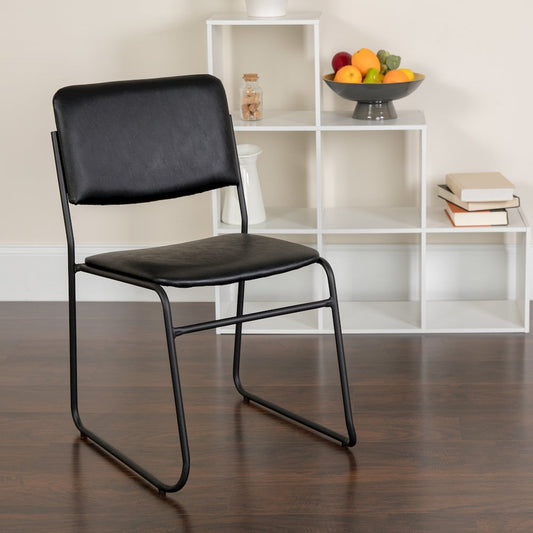 500 lb. Capacity High Density Black Vinyl Stacking Chair with Sled Base