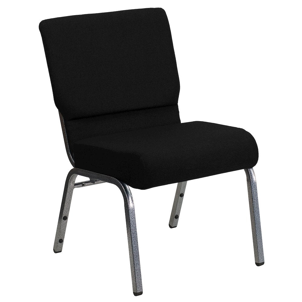 21''W Stacking Church Chair in Black Fabric - Silver Vein Frame