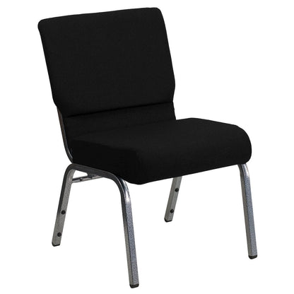 21''W Stacking Church Chair in Black Fabric - Silver Vein Frame