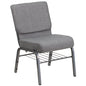 21''W Church Chair in Gray Fabric with Book Rack - Silver Vein Frame