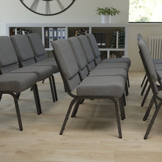 21''W Stacking Church Chair in Gray Fabric - Silver Vein Frame