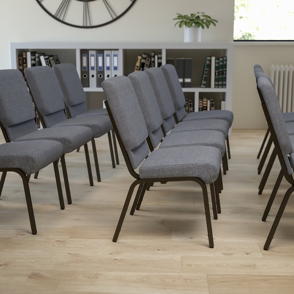 18.5''W Stacking Church Chair in Gray Fabric - Gold Vein Frame