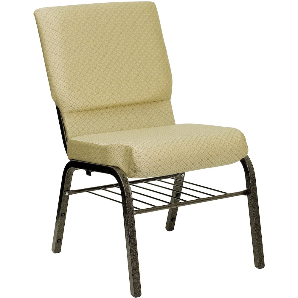 18.5''W Church Chair in Beige Patterned Fabric with Book Rack - Gold Vein Frame