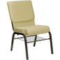 18.5''W Church Chair in Beige Patterned Fabric with Book Rack - Gold Vein Frame