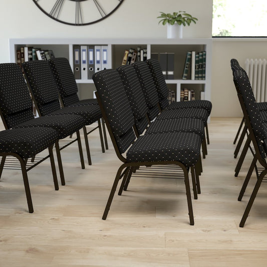 18.5''W Church Chair in Black Dot Fabric with Book Rack - Gold Vein Frame