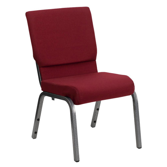 18.5''W Stacking Church Chair in Burgundy Fabric - Silver Vein Frame