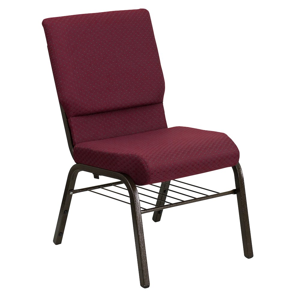 18.5''W Church Chair in Burgundy Fabric with Book Rack - Gold Vein Frame