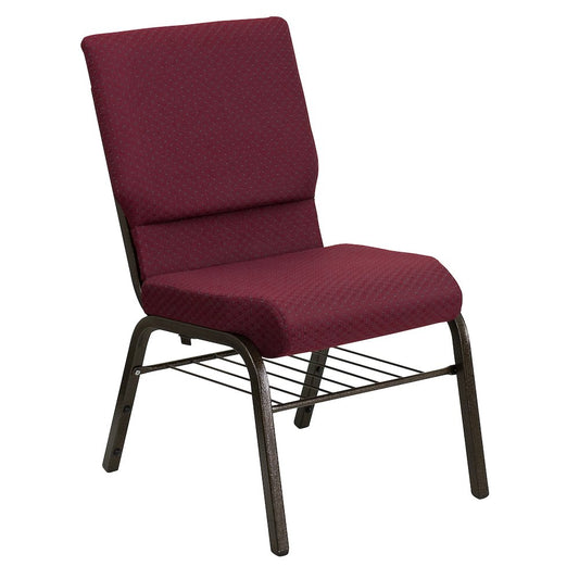 18.5''W Church Chair in Burgundy Fabric with Book Rack - Gold Vein Frame