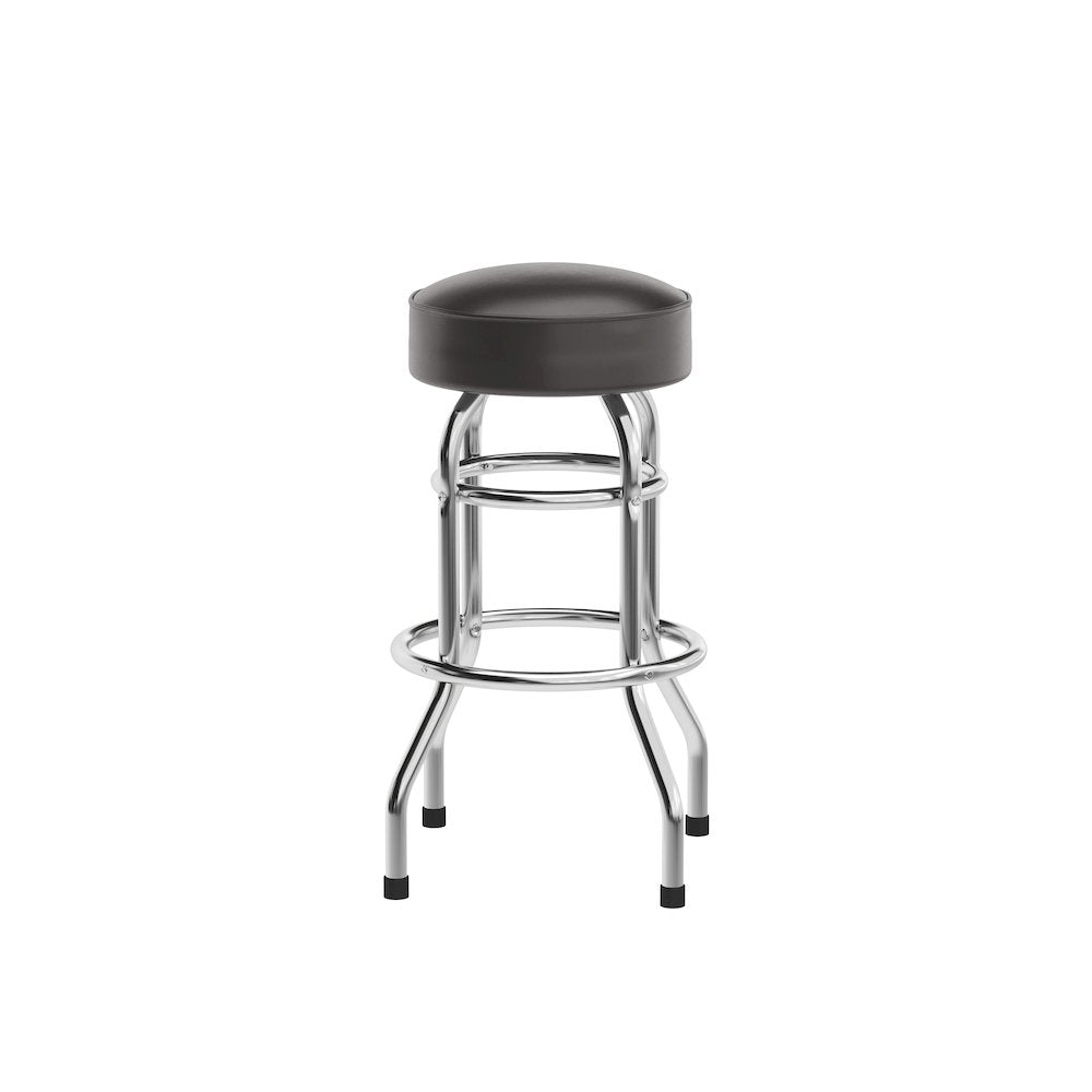 Bruno Double Ring Chrome Barstool with Dark Brown Seat