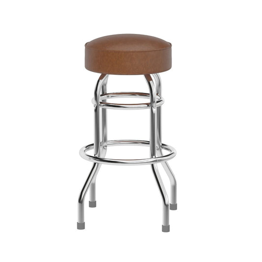 Bruno Double Ring Chrome Barstool with Weathered Brown Seat