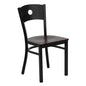 Black Circle Back Metal Restaurant Chair - Mahogany Wood Seat