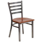 Clear Coated Ladder Back Metal Restaurant Chair - Cherry Wood Seat