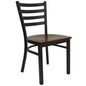 Black Ladder Back Metal Restaurant Chair - Mahogany Wood Seat