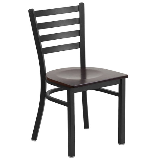 Black Ladder Back Metal Restaurant Chair - Walnut Wood Seat