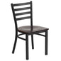 Black Ladder Back Metal Restaurant Chair - Walnut Wood Seat