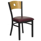 ack Metal Restaurant Chair - Natural Wood Back, Burgundy Vinyl Seat