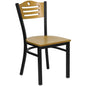 Black Slat Back Metal Restaurant Chair - Natural Wood Back & Seat