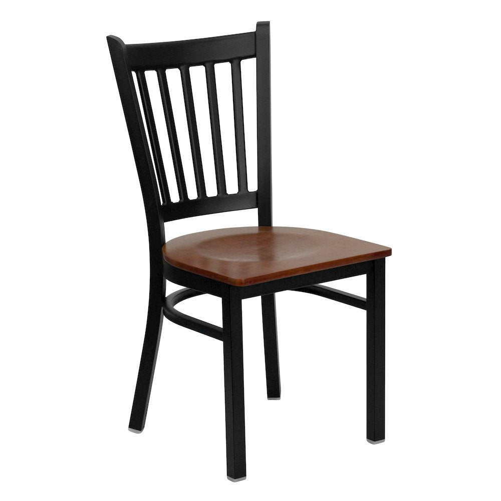 Black Vertical Back Metal Restaurant Chair - Cherry Wood Seat
