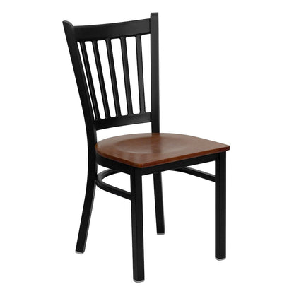 Black Vertical Back Metal Restaurant Chair - Cherry Wood Seat